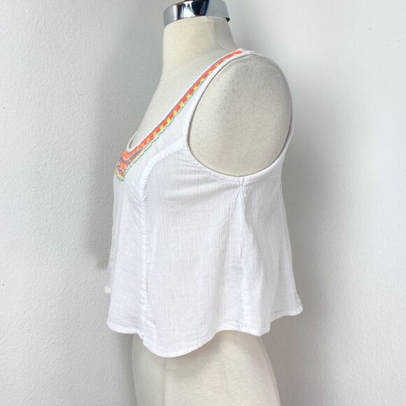 Decree White Cotton Tank Top Small Crop Cami Sequins Embroidered Festival Boho - Picture 5 of 9
